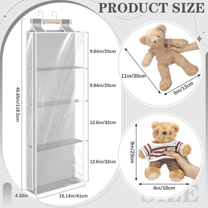 Hanging Stuffed Animal Storage with Zippers, Transparent, 4 Layer