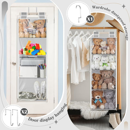 Hanging Stuffed Animal Storage with Zippers, Transparent, 4 Layer