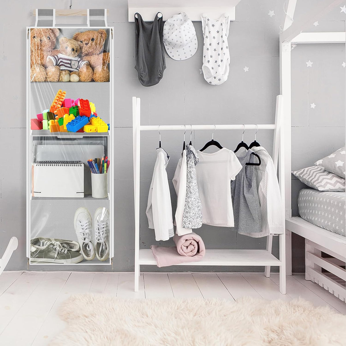 Hanging Stuffed Animal Storage with Zippers, Transparent, 4 Layer