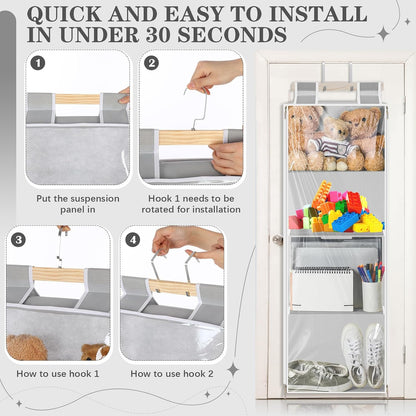 Hanging Stuffed Animal Storage with Zippers, Transparent, 4 Layer