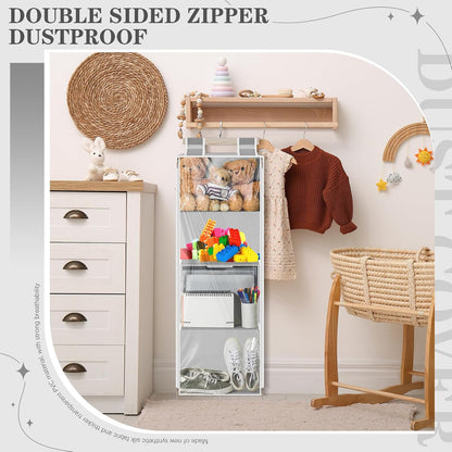 Hanging Stuffed Animal Storage with Zippers, Transparent, 4 Layer