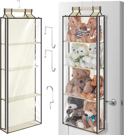 Hanging Stuffed Animal Storage with Zippers, Transparent, 4 Layer