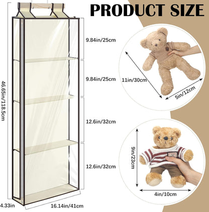 Hanging Stuffed Animal Storage with Zippers, Transparent, 4 Layer