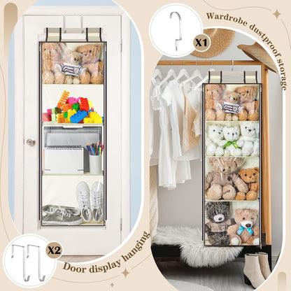 Hanging Stuffed Animal Storage with Zippers, Transparent, 4 Layer