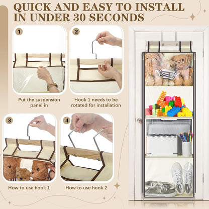 Hanging Stuffed Animal Storage with Zippers, Transparent, 4 Layer
