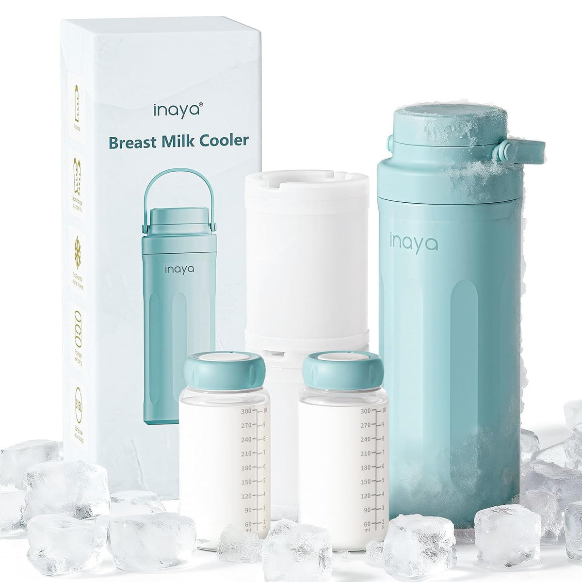 22oz Portable Breast Milk Cooler, 24H Breastmilk Chiller with 2 Storage Bottles, Travel Milk Cooler for Work, Leakproof Milk Storage Container for Pumping and Breastfeeding Moms, Mint Blue