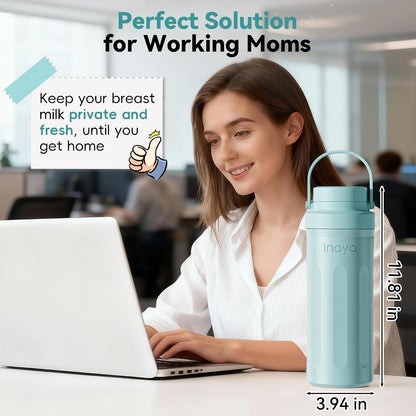 22oz Portable Breast Milk Cooler, 24H Breastmilk Chiller with 2 Storage Bottles, Travel Milk Cooler for Work, Leakproof Milk Storage Container for Pumping and Breastfeeding Moms, Mint Blue