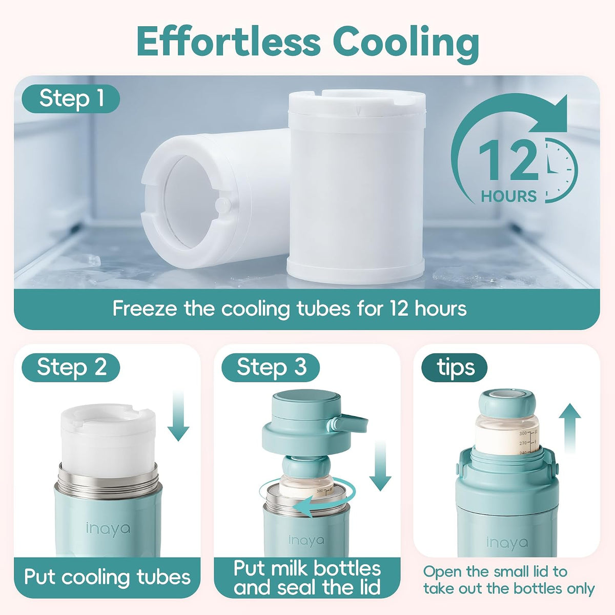 22oz Portable Breast Milk Cooler, 24H Breastmilk Chiller with 2 Storage Bottles, Travel Milk Cooler for Work, Leakproof Milk Storage Container for Pumping and Breastfeeding Moms, Mint Blue
