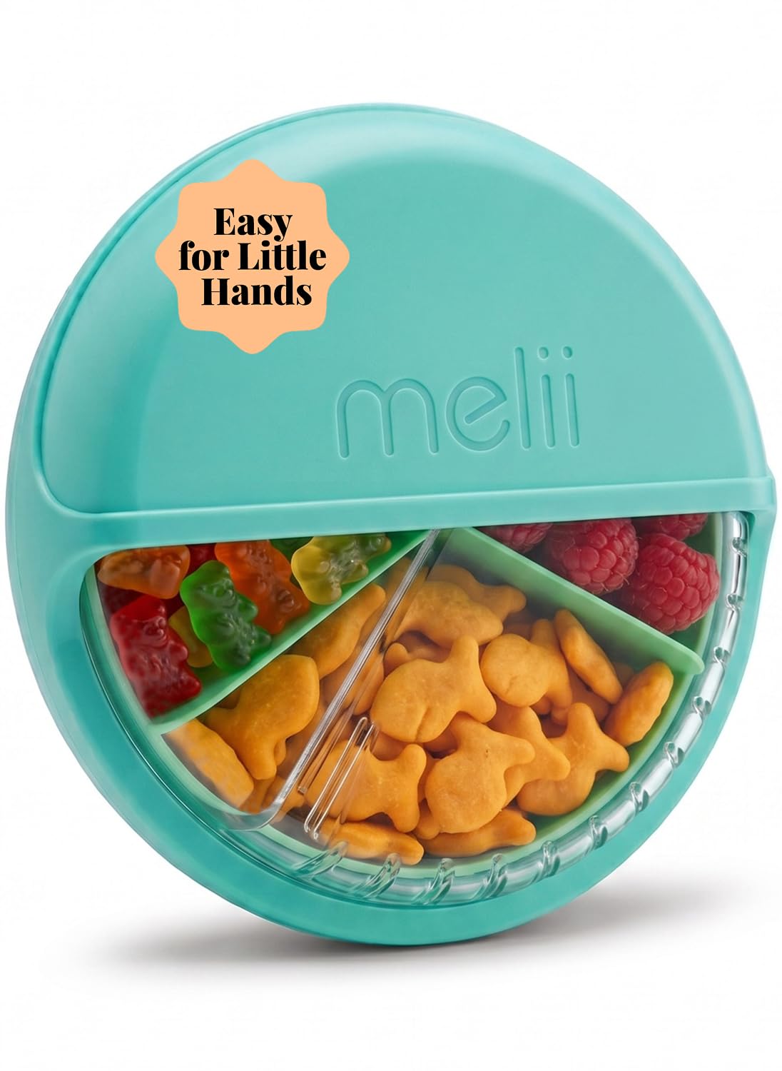 Spin Snack Container | 3-Compartment Rotating Snack Box with Sliding Window, BPA-Free, Dishwasher Safe, Portable Snack Container for Kids Ages 3+ (Blue)