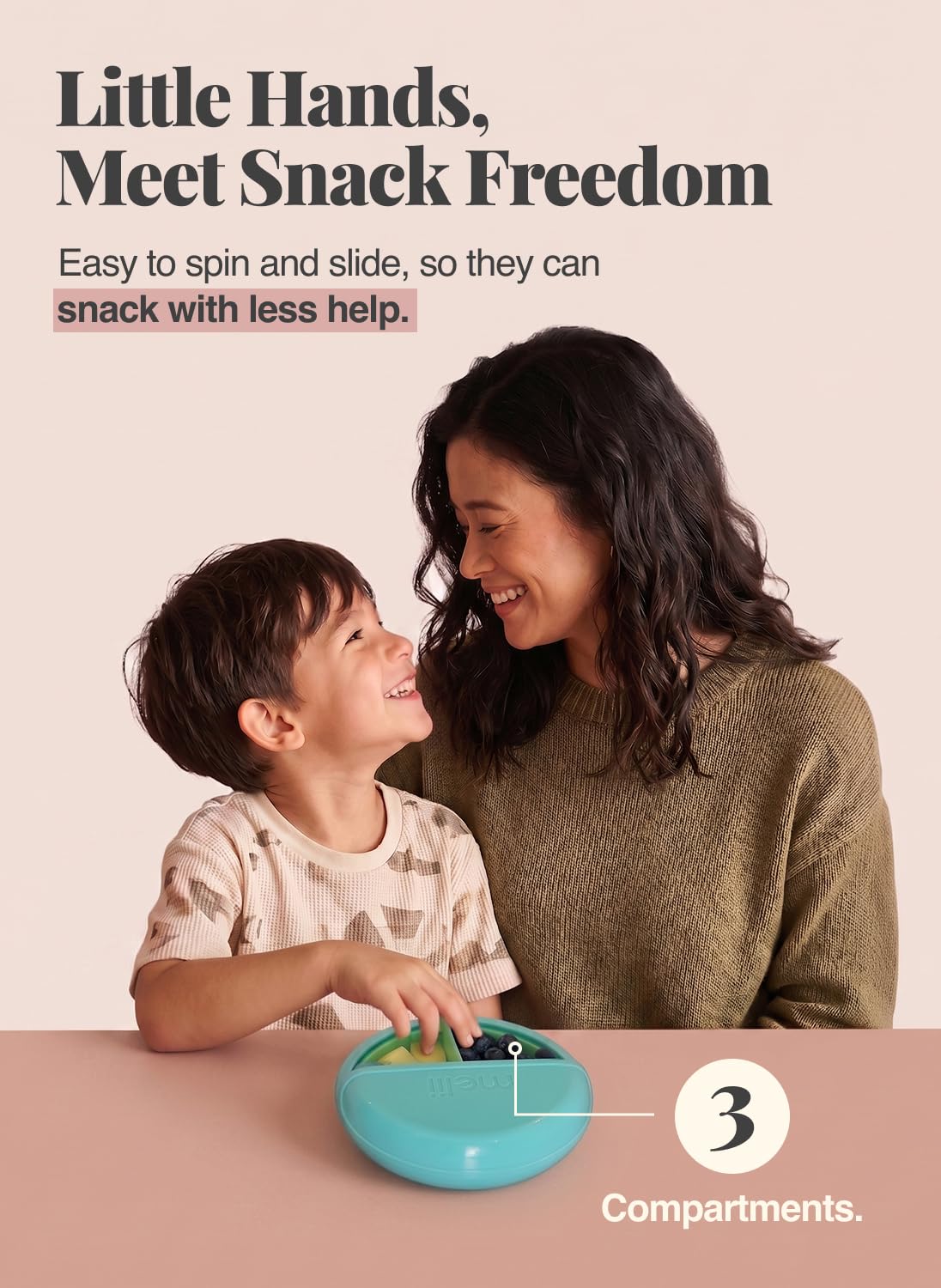 Spin Snack Container | 3-Compartment Rotating Snack Box with Sliding Window, BPA-Free, Dishwasher Safe, Portable Snack Container for Kids Ages 3+ (Blue)