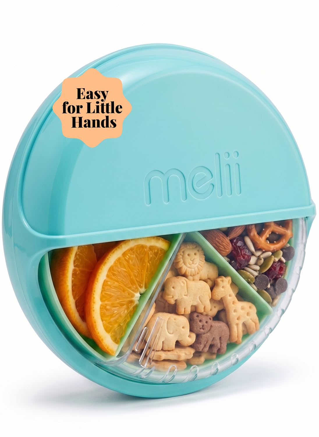 Spin Snack Container | 3-Compartment Rotating Snack Box with Sliding Window, BPA-Free, Dishwasher Safe, Portable Snack Container for Kids Ages 3+ (Blue)