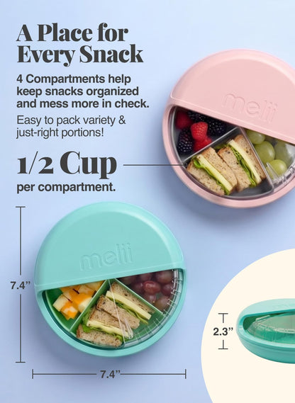 Spin Snack Container | 3-Compartment Rotating Snack Box with Sliding Window, BPA-Free, Dishwasher Safe, Portable Snack Container for Kids Ages 3+ (Blue)