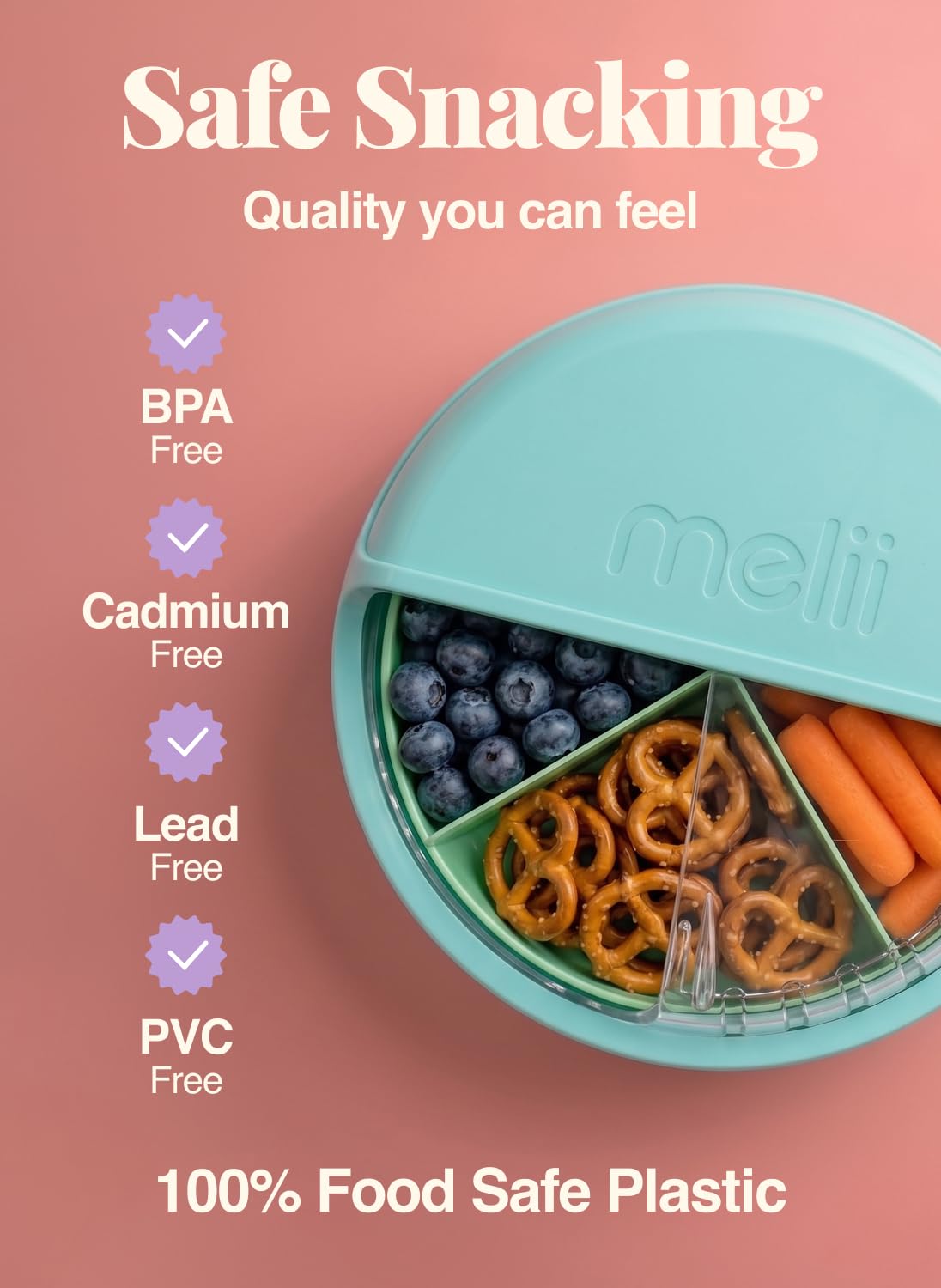 Spin Snack Container | 3-Compartment Rotating Snack Box with Sliding Window, BPA-Free, Dishwasher Safe, Portable Snack Container for Kids Ages 3+ (Blue)