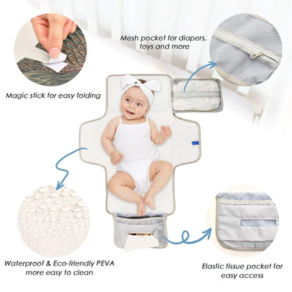 Flower Bird Beige Pattern Portable Baby Changing Pad Diaper Changing Table Pad Water-Resistant Travel Changing Station Mat with Built-in Pillow for Unisex Baby Newborn Gift