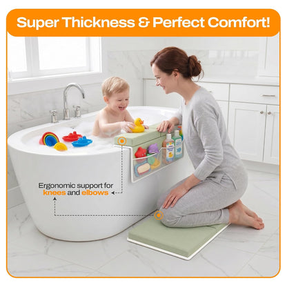 Bath Kneeler and Elbow Rest Pad Set-Baby Bath Kneeler with 1.5'' Comfortable Thick Memory Foam, Non-Slip Knee & Arm Support for Baby Bath Time,Foldable Bath Mat for Baby Storage Pockets