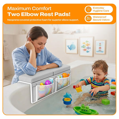 Bath Kneeler and Elbow Rest Pad Set-Baby Bath Kneeler with 1.5'' Comfortable Thick Memory Foam, Non-Slip Knee & Arm Support for Baby Bath Time,Foldable Bath Mat for Baby Storage Pockets