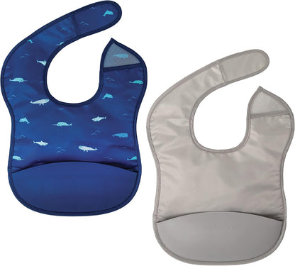 Silicone Pocket Bibs - Waterproof, Food Catching, Mess-Proof Bibs for 6-24 Months Baby Boy and Girl, Toddlers