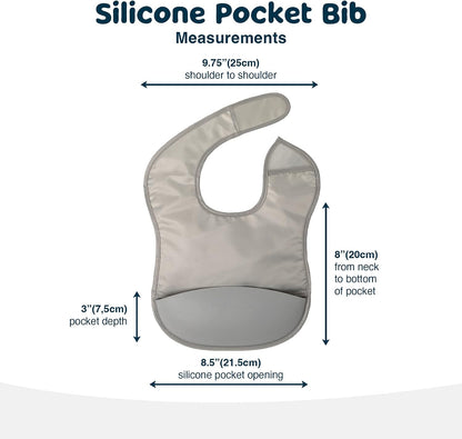Silicone Pocket Bibs - Waterproof, Food Catching, Mess-Proof Bibs for 6-24 Months Baby Boy and Girl, Toddlers