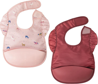 Silicone Pocket Bibs - Waterproof, Food Catching, Mess-Proof Bibs for 6-24 Months Baby Boy and Girl, Toddlers
