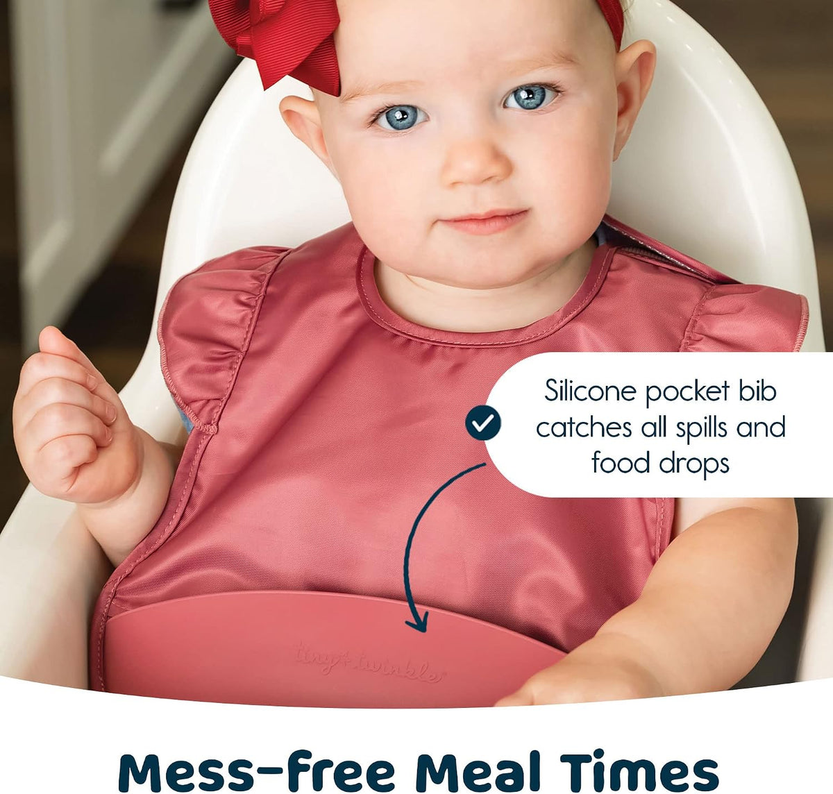 Silicone Pocket Bibs - Waterproof, Food Catching, Mess-Proof Bibs for 6-24 Months Baby Boy and Girl, Toddlers