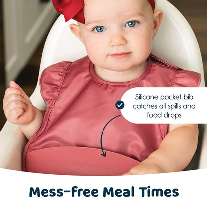 Silicone Pocket Bibs - Waterproof, Food Catching, Mess-Proof Bibs for 6-24 Months Baby Boy and Girl, Toddlers