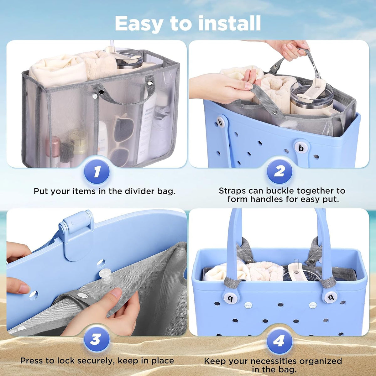 Beach Bag Organizer Insert Divider for Baby Bogg Bags Beach Tote
