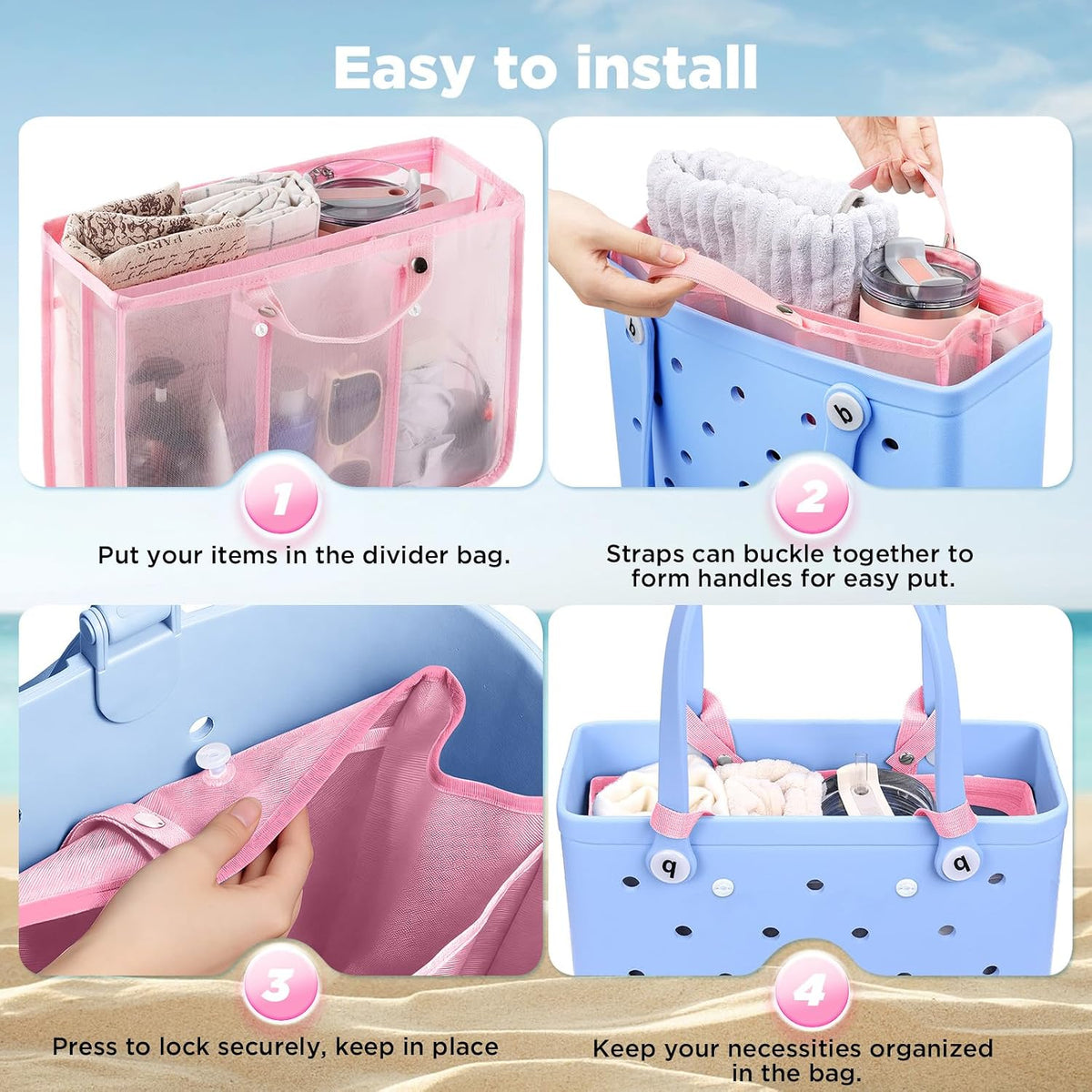 Beach Bag Organizer Insert Divider for Baby Bogg Bags Beach Tote