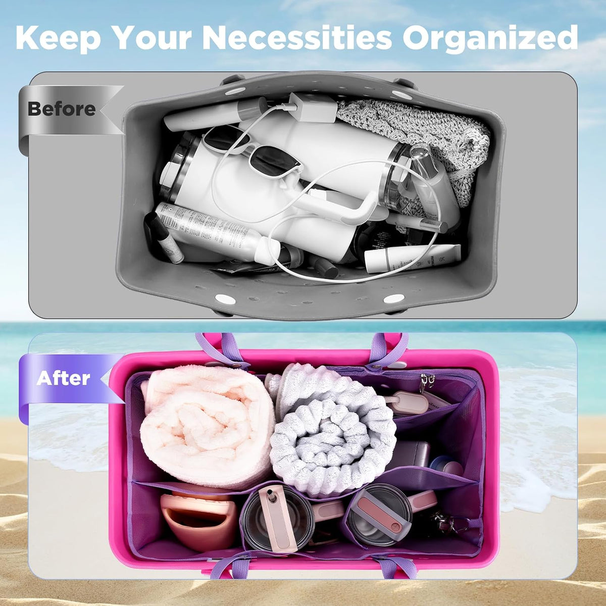 Beach Bag Organizer Insert Divider for Baby Bogg Bags Beach Tote
