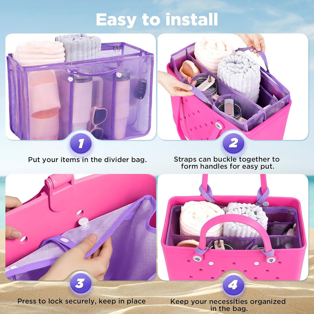 Beach Bag Organizer Insert Divider for Baby Bogg Bags Beach Tote