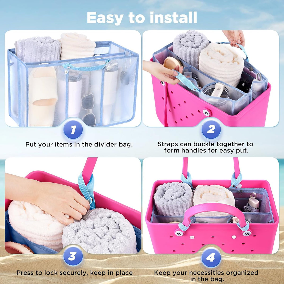 Beach Bag Organizer Insert Divider for Baby Bogg Bags Beach Tote