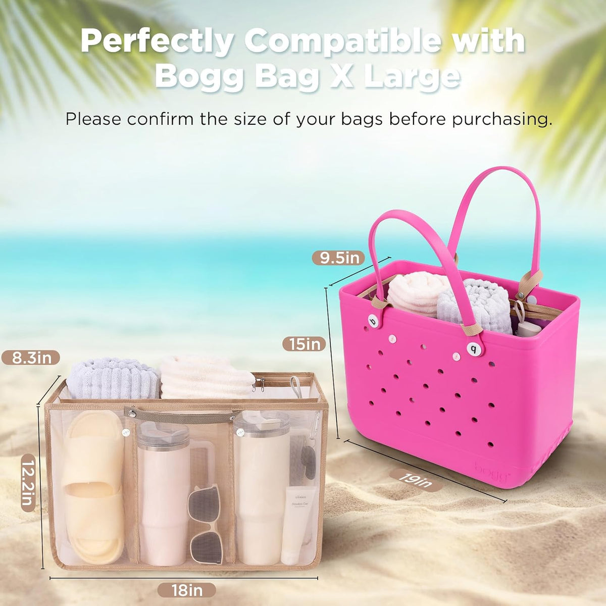 Beach Bag Organizer Insert Divider for Baby Bogg Bags Beach Tote