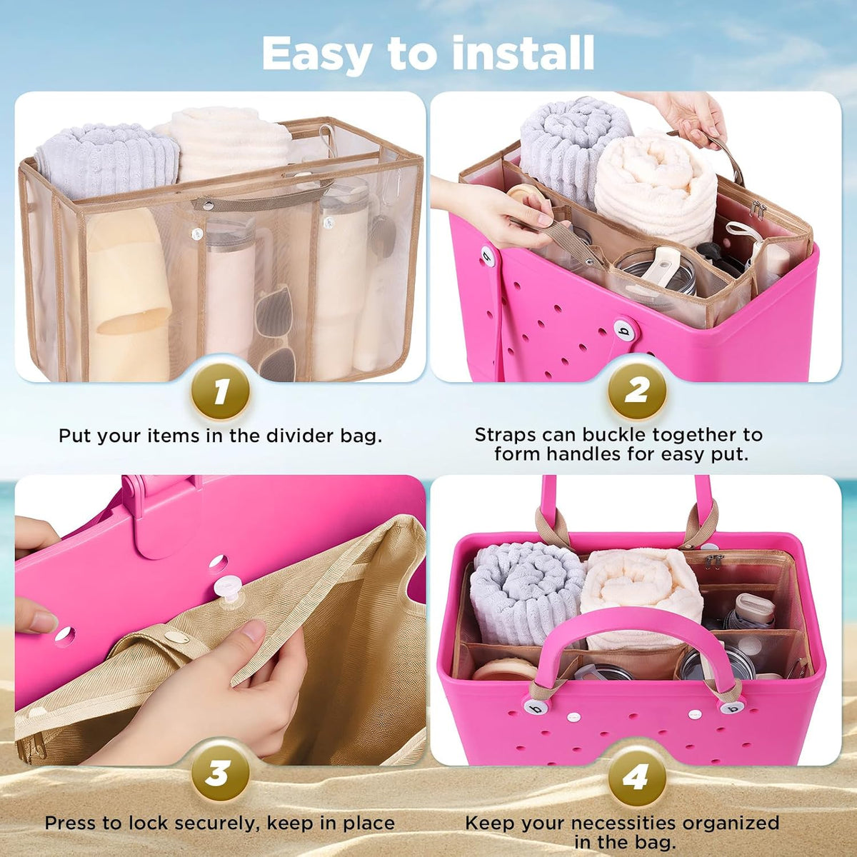 Beach Bag Organizer Insert Divider for Baby Bogg Bags Beach Tote