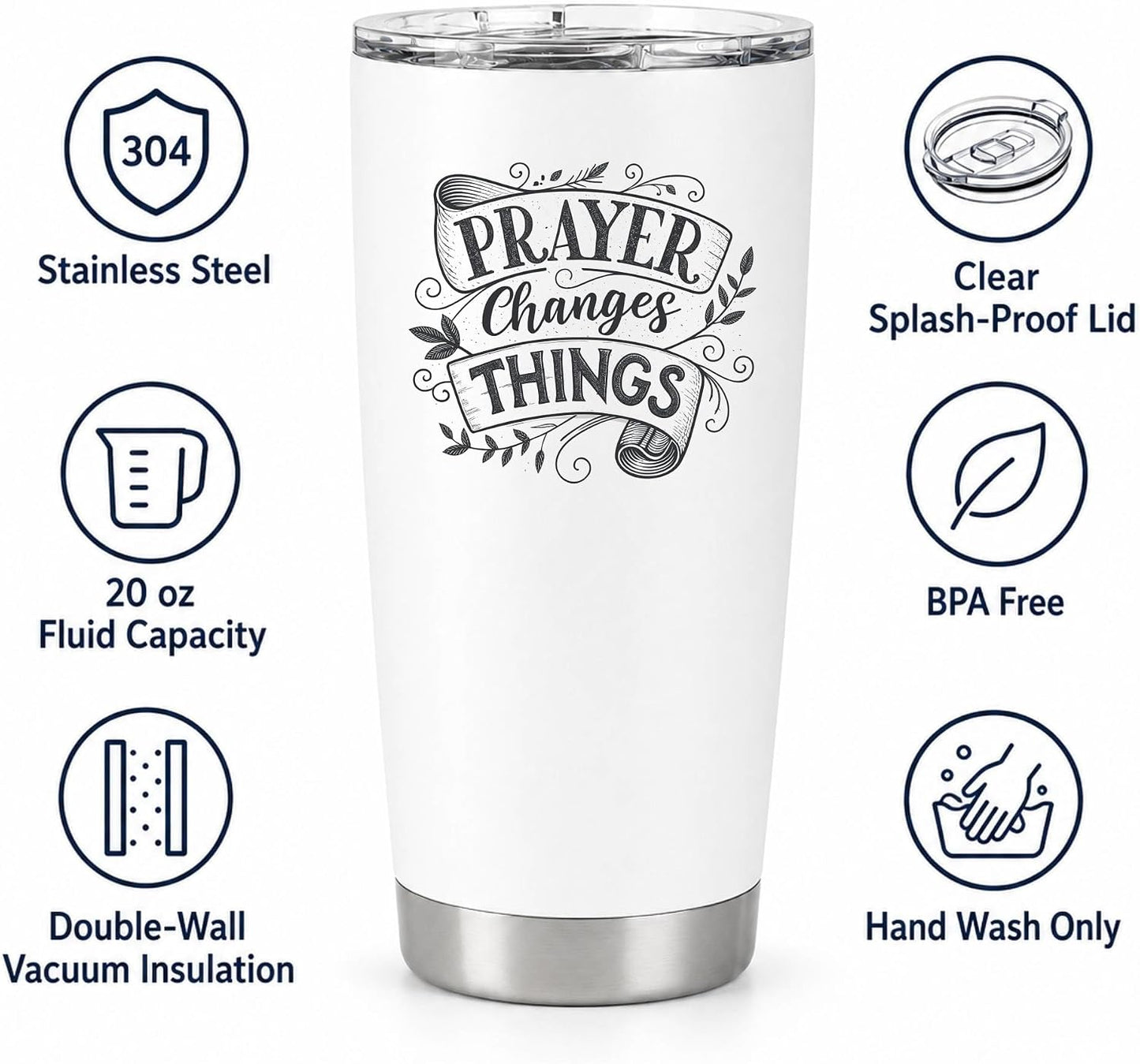 Prayer Changes Things Tumbler 20oz White | Scripture-Inspired Typography for Believers Who Find Strength in Daily Devotion