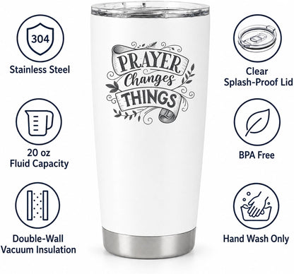 Prayer Changes Things Tumbler 20oz White | Scripture-Inspired Typography for Believers Who Find Strength in Daily Devotion
