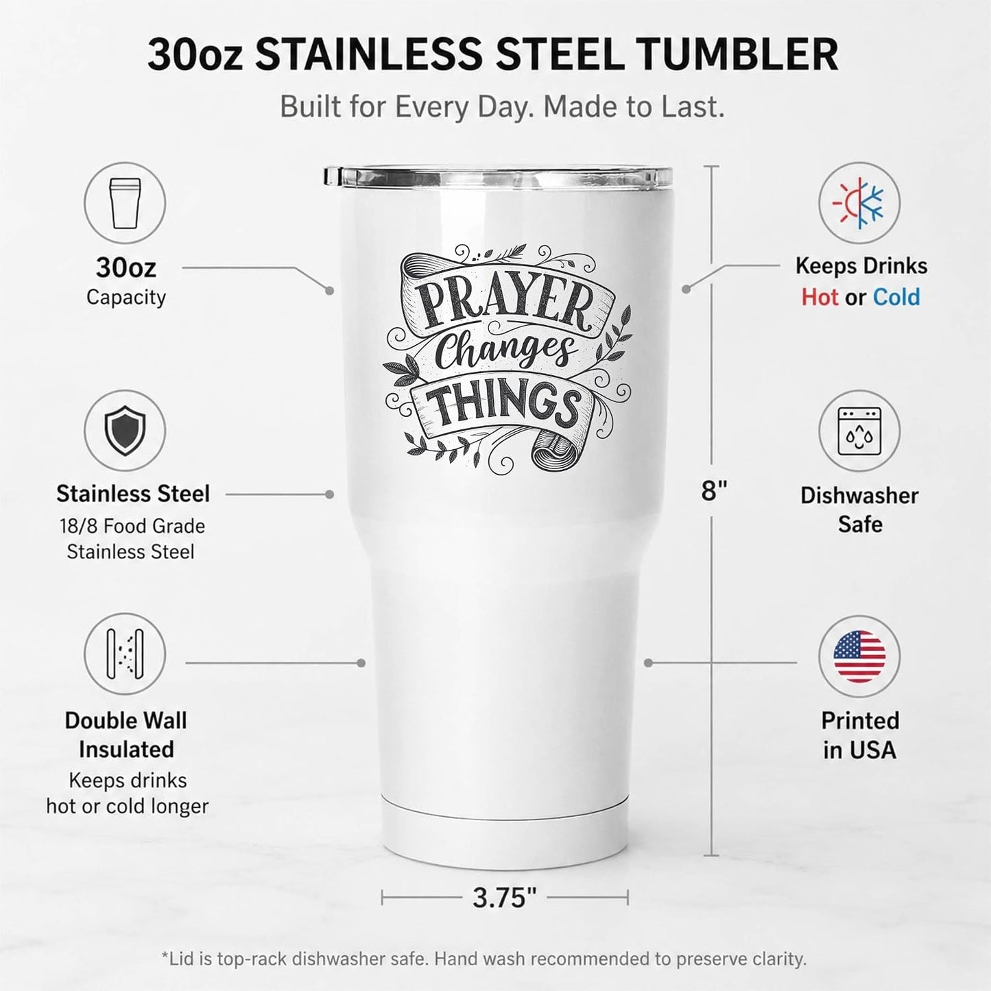 Prayer Changes Things Tumbler 20oz White | Scripture-Inspired Typography for Believers Who Find Strength in Daily Devotion