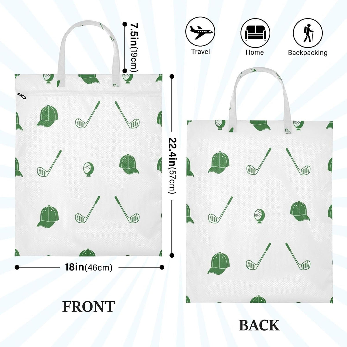 Golf Green Waterproof Travel Laundry Bag Reusable 2pk