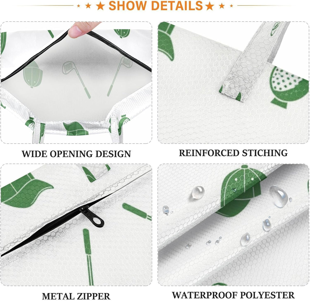 Golf Green Waterproof Travel Laundry Bag Reusable 2pk