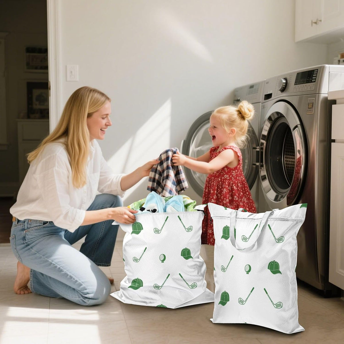 Golf Green Waterproof Travel Laundry Bag Reusable 2pk