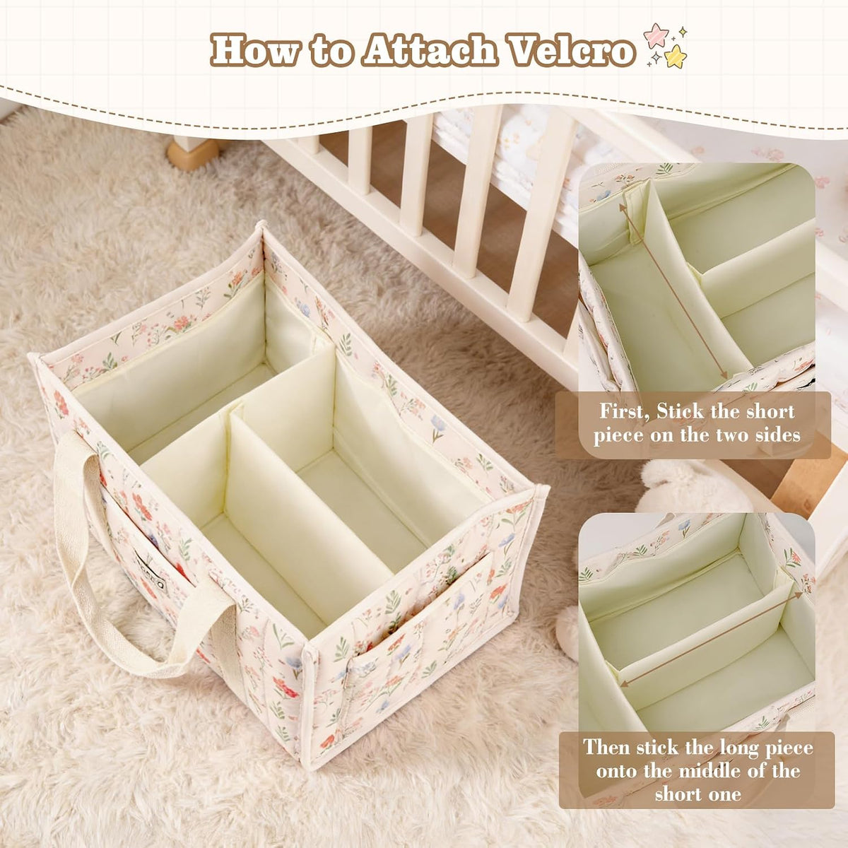 Diaper Caddy Organizer with Handle, Portable Baby Gift Basket, Floral Diaper Organizer Nursery Storage Bag, Newborn Girl Boy Essentials, Gift for Baby Shower