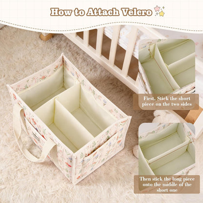 Diaper Caddy Organizer with Handle, Portable Baby Gift Basket, Floral Diaper Organizer Nursery Storage Bag, Newborn Girl Boy Essentials, Gift for Baby Shower