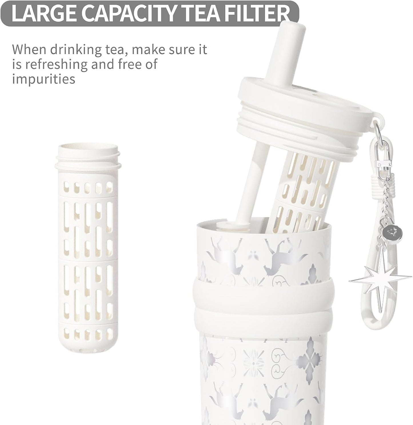 18.5 oz Thermo Cup with Straw, Floral Embossed Designed Car Cup, Vacuum Insulated Stainless Steel Tumbler with Hand Strap, Leakproof Water Bottel for Office, Gym, Library and Home Use (Peach Blossom)