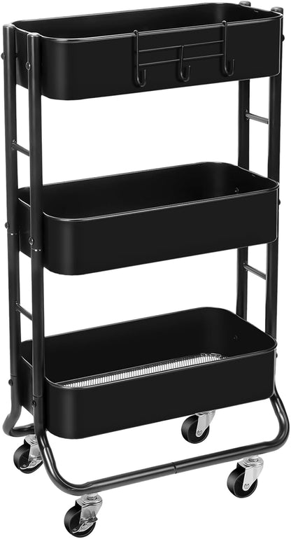 3-Tier Rolling Utility Cart with Caster Wheels, Silvery-Grey