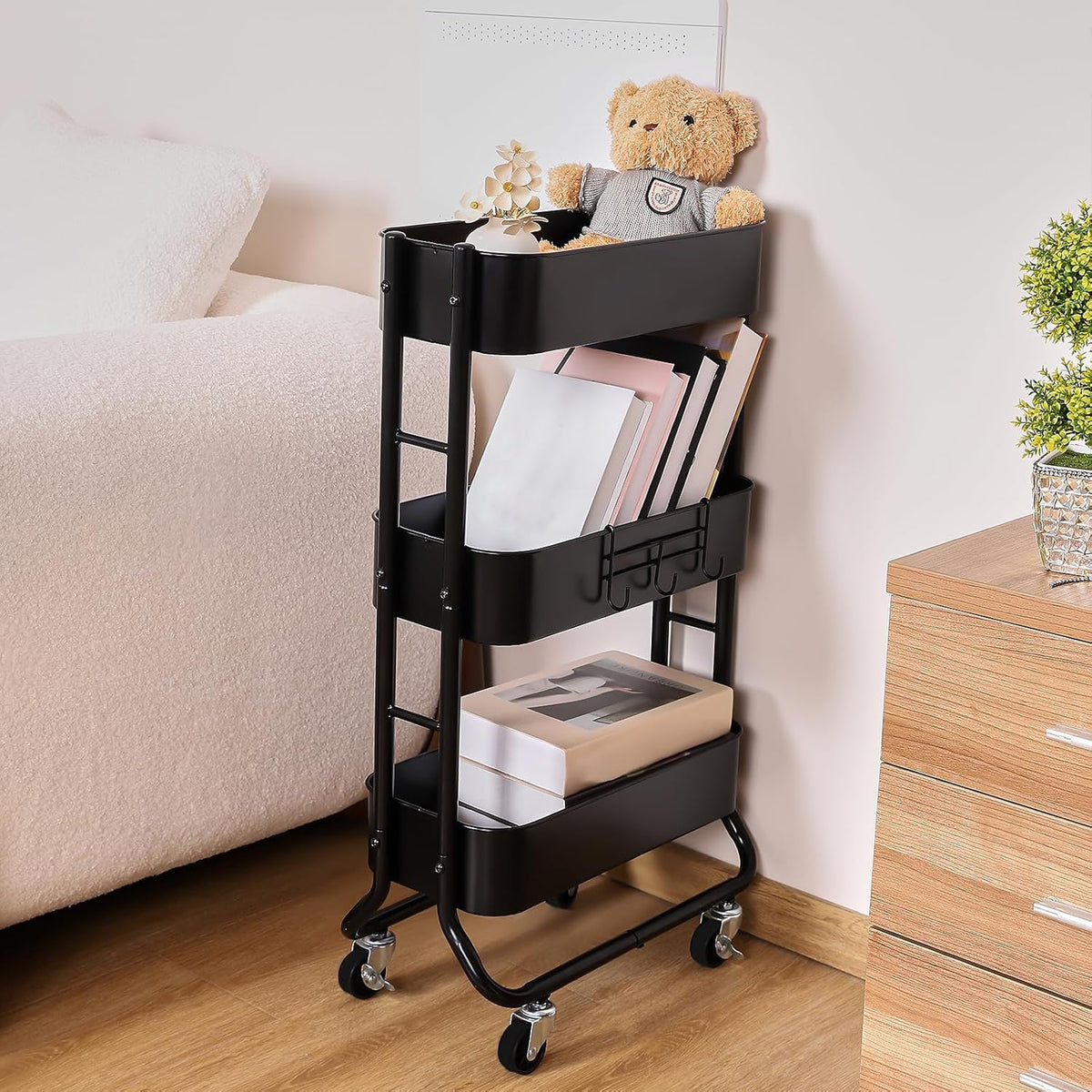 3-Tier Rolling Utility Cart with Caster Wheels, Silvery-Grey