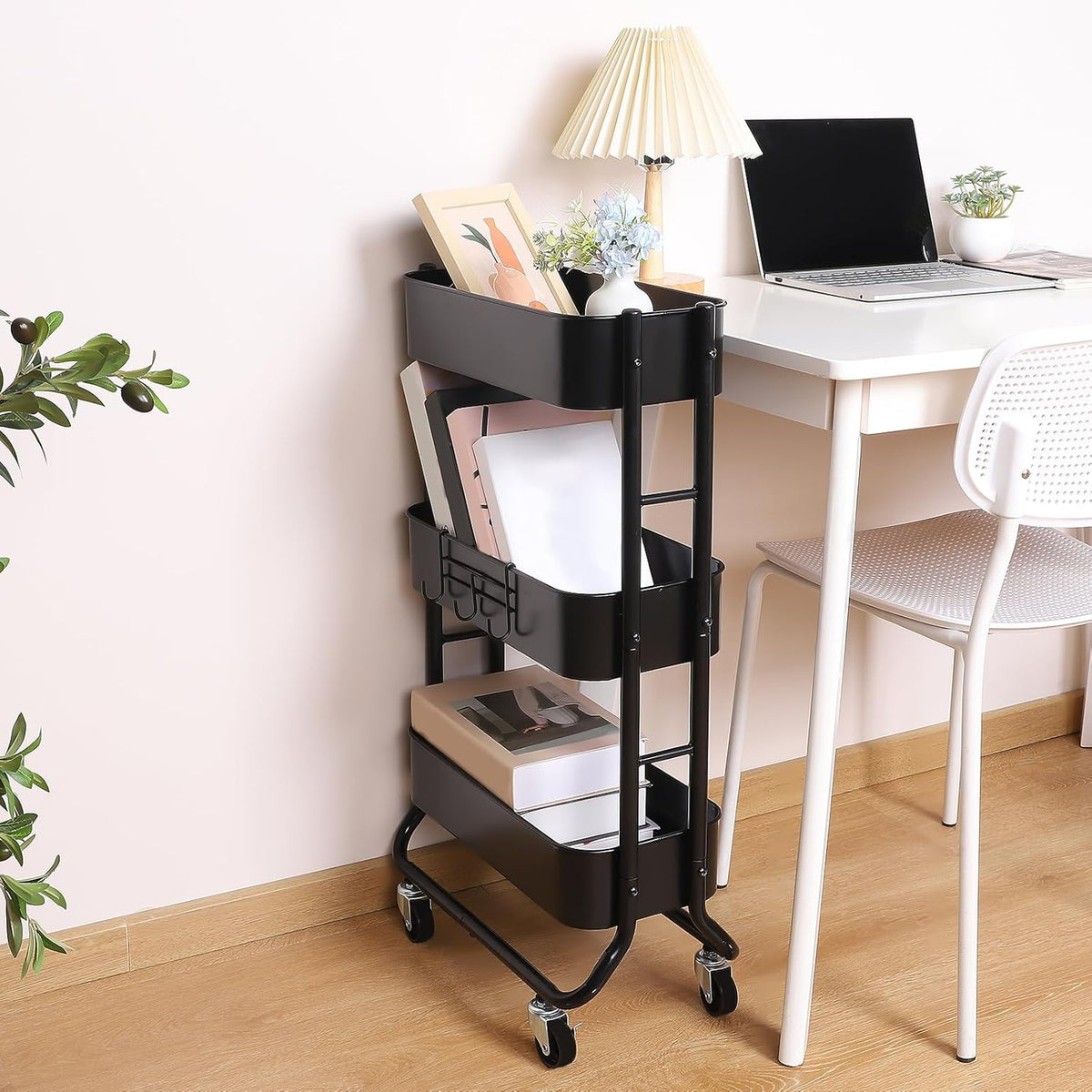 3-Tier Rolling Utility Cart with Caster Wheels, Silvery-Grey