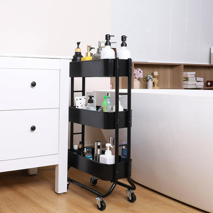 3-Tier Rolling Utility Cart with Caster Wheels, Silvery-Grey