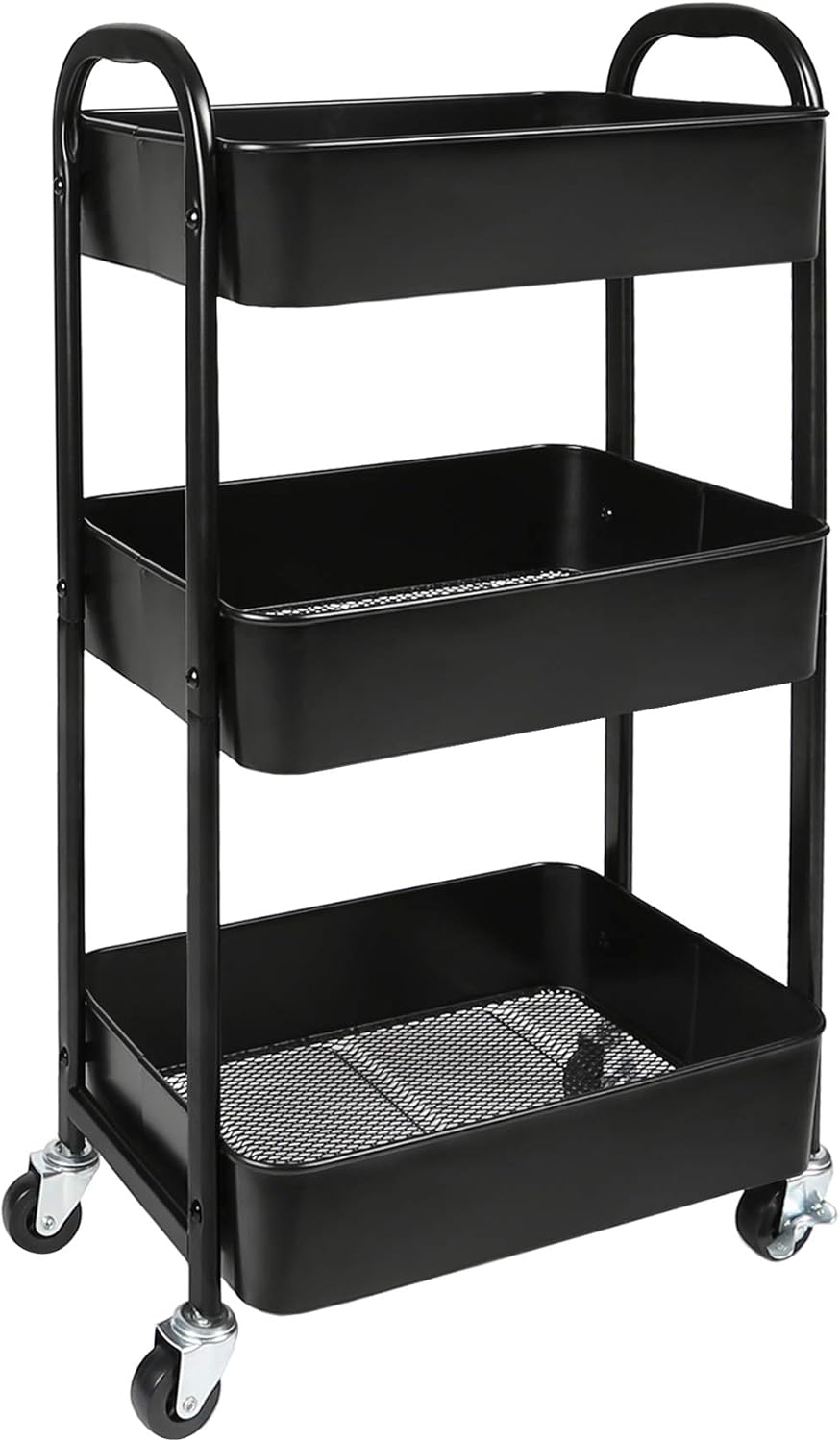 3-Tier Rolling Utility Cart with Caster Wheels, Silvery-Grey
