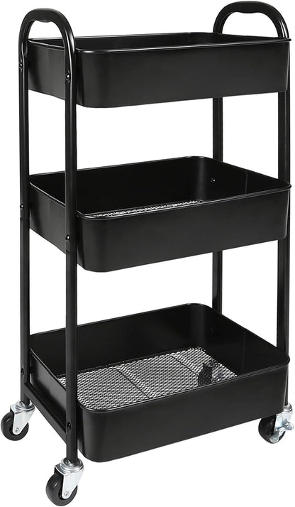 3-Tier Rolling Utility Cart with Caster Wheels, Silvery-Grey
