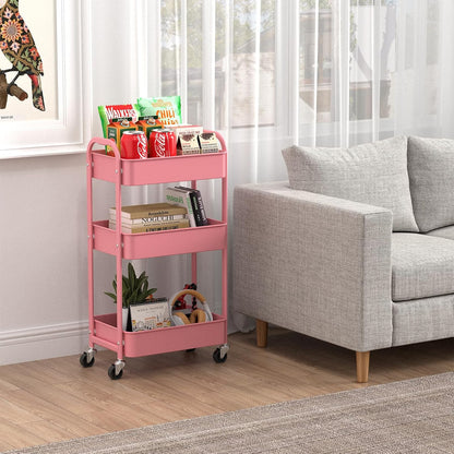3-Tier Rolling Utility Cart with Caster Wheels, Silvery-Grey