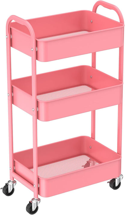 3-Tier Rolling Utility Cart with Caster Wheels, Silvery-Grey