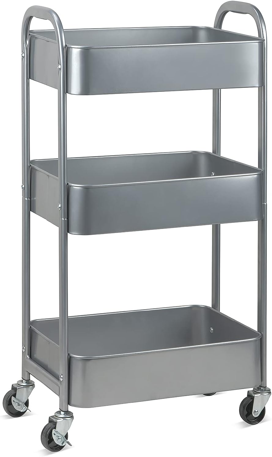 3-Tier Rolling Utility Cart with Caster Wheels, Silvery-Grey